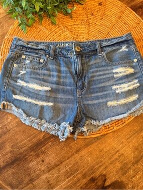 American Eagle Outfitters Distressed “Tomgirl Shortie” Denim Cutoff Shorts